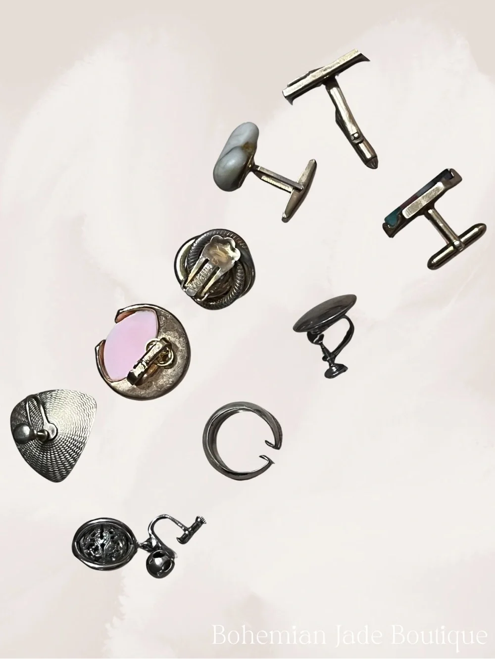 Vintage Mismatched Jewelry Lot 9 Pieces Clip-On Earrings Cufflinks Craft Repurpo - Picture 2 of 4